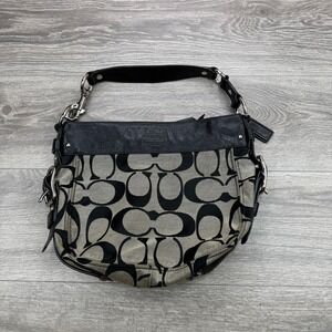 Coach Zoe Shoulder Bag F12657 Black Gray Signature Jacquard Leather Hobo Y2K